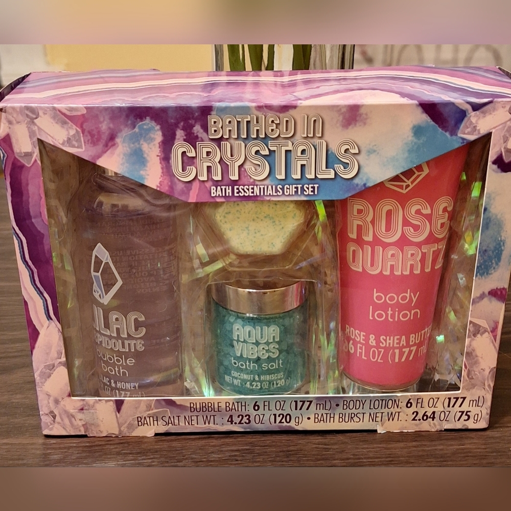 Bath In Crystals Essentials Bubble Bath Body Lotion Bath Salt & Bath Burst Set